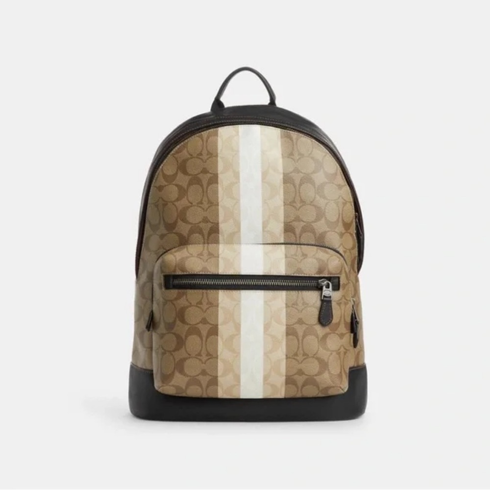 NWOT Coach West Backpack In Blocked Signature Canvas With Varsity Stripe - Picture 2 of 5